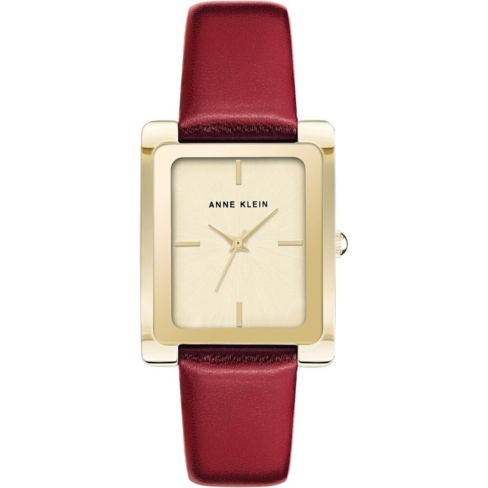 Women's Red/Gold Leather Strap Crystal Lens Buckle Closure Gold-Tone Watch